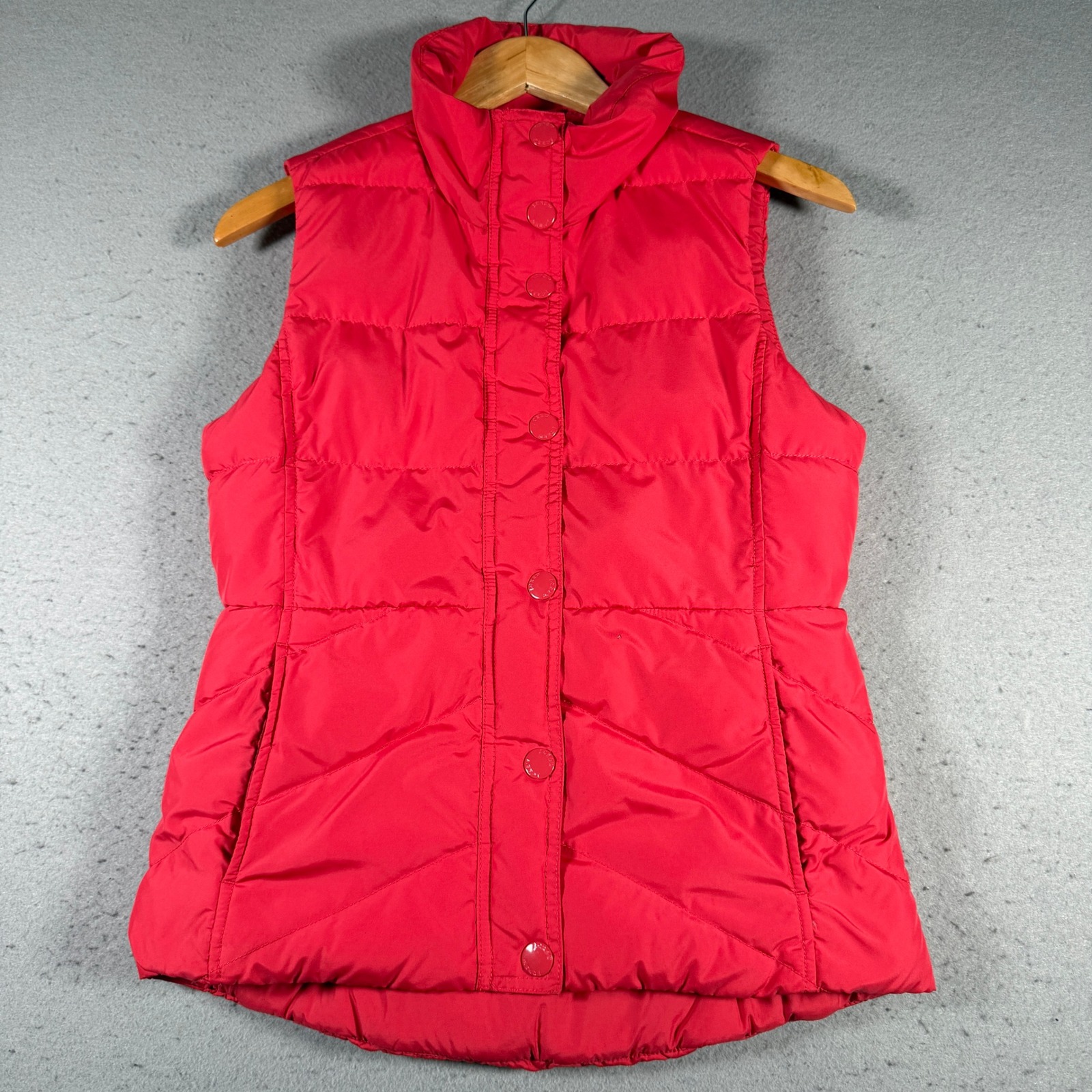 Vintage J.Crew Womens Red Quilted Puffer Vest Sherpa Lined Snap Front Size Small